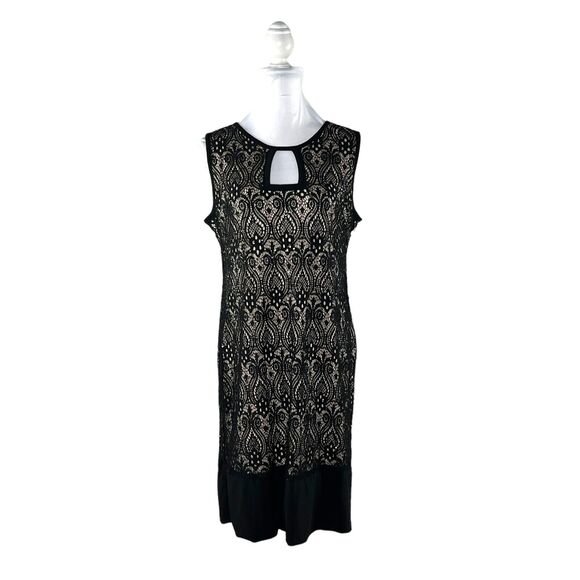 R M Richards Size 14 Black Sequin Lace Overlay Knee length Sheath Dress NEW - Picture 1 of 7